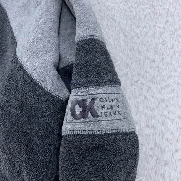 Vtg Calvin Klein Jeans Half Zip Fleece Sweater Mens Large Colorblock Drawstring - Picture 3 of 10